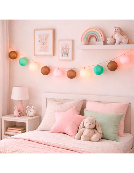 Guirlande Lumineuse 10 Boules Coton 170 cm - Décoration Intérieure Nomade à Piles