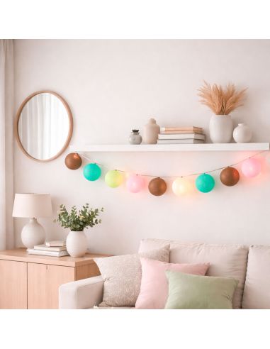 Guirlande Lumineuse 10 Boules Coton 170 cm - Décoration Intérieure Nomade à Piles