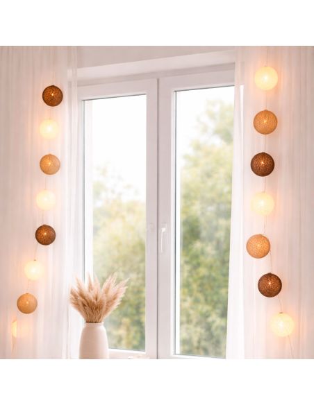 Guirlande Lumineuse 10 Boules Coton 170 cm - Décoration Intérieure Nomade à Piles