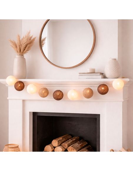 Guirlande Lumineuse 10 Boules Coton 170 cm - Décoration Intérieure Nomade à Piles
