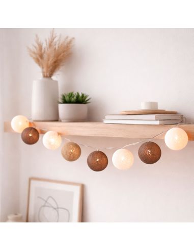 Guirlande Lumineuse 10 Boules Coton 170 cm - Décoration Intérieure Nomade à Piles