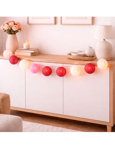 Guirlande Lumineuse 10 Boules Coton 170 cm - Décoration Intérieure Nomade à Piles