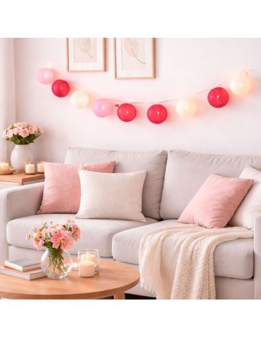 Guirlande Lumineuse 10 Boules Coton 170 cm - Décoration Intérieure Nomade à Piles