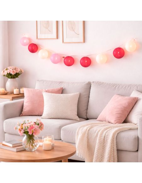 Guirlande Lumineuse 10 Boules Coton 170 cm - Décoration Intérieure Nomade à Piles