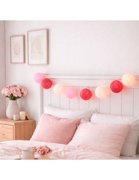 Guirlande Lumineuse 10 Boules Coton 170 cm - Décoration Intérieure Nomade à Piles