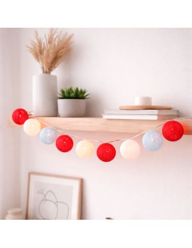 Guirlande Lumineuse 10 Boules Coton 170 cm - Décoration Intérieure Nomade à Piles