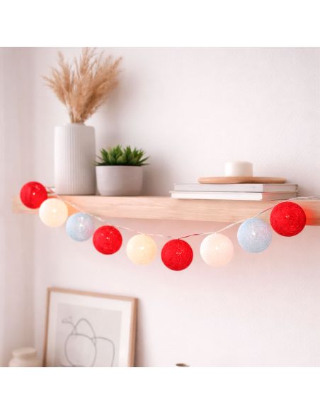 Guirlande Lumineuse 10 Boules Coton 170 cm - Décoration Intérieure Nomade à Piles