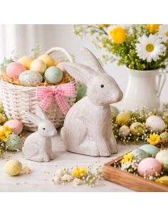 Duo de Figurines Lapins en Résine Aspect Vieilli - Statuettes Décoration Intérieure Campagne Chic 2