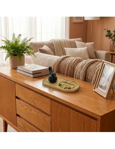 Plateau Vide-Poche en Bambou Gravé "Maman d'Amour" avec Figurine Oiseau Design