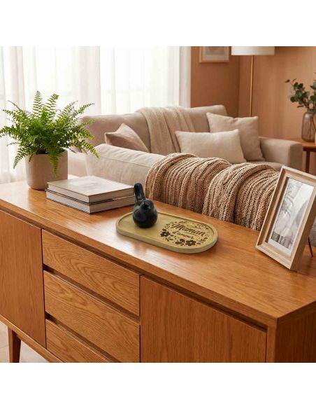 Plateau Vide-Poche en Bambou Gravé "Maman d'Amour" avec Figurine Oiseau Design