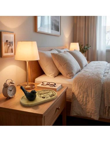 Plateau Vide-Poche en Bambou Gravé "Maman d'Amour" avec Figurine Oiseau Design