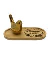 Plateau Vide-Poche en Bambou Gravé "Maman d'Amour" avec Figurine Oiseau Design