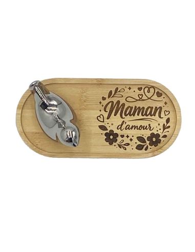 Plateau Vide-Poche en Bambou Gravé "Maman d'Amour" avec Figurine Oiseau Design