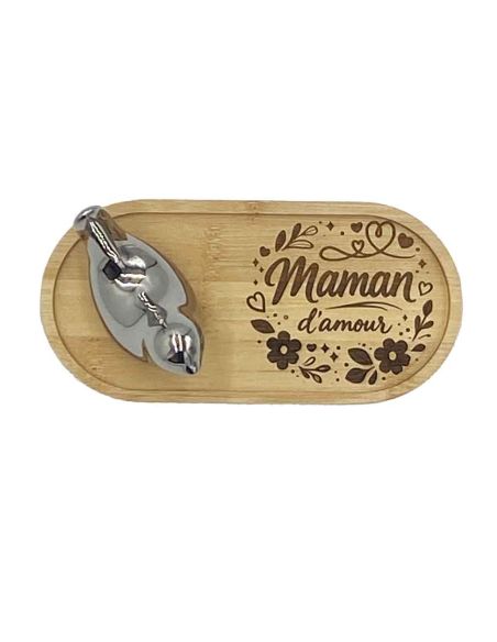 Plateau Vide-Poche en Bambou Gravé "Maman d'Amour" avec Figurine Oiseau Design