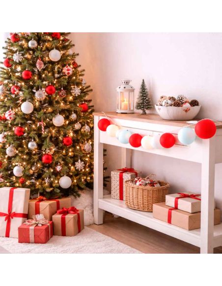 Guirlande Lumineuse 10 Boules Coton 170 cm - Décoration Intérieure Nomade à Piles