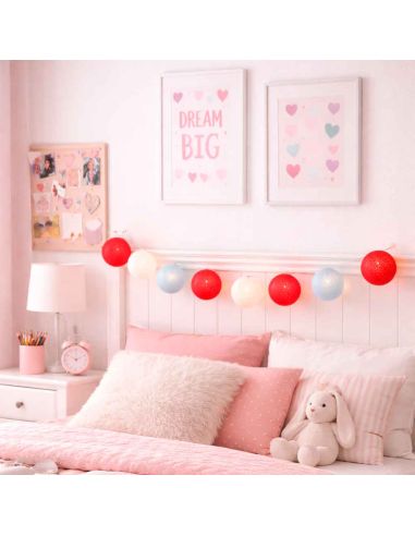 Guirlande Lumineuse 10 Boules Coton 170 cm - Décoration Intérieure Nomade à Piles