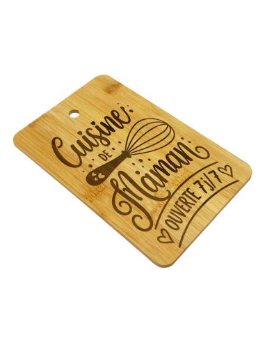Planche à Découper en Bambou Gravée "Cuisine de Maman" - Plateau de Présentation Naturel 22x14cm