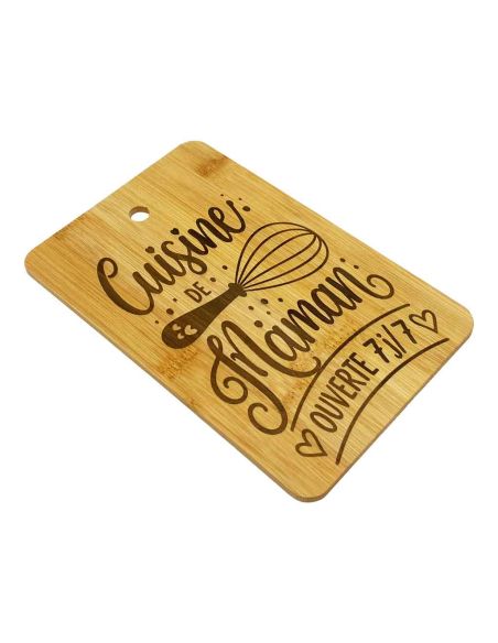 Planche à Découper en Bambou Gravée "Cuisine de Maman" - Plateau de Présentation Naturel 22x14cm