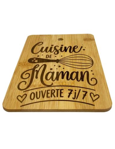 Planche à Découper en Bambou Gravée "Cuisine de Maman" - Plateau de Présentation Naturel 22x14cm