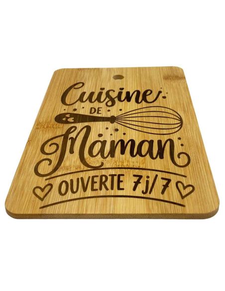 Planche à Découper en Bambou Gravée "Cuisine de Maman" - Plateau de Présentation Naturel 22x14cm