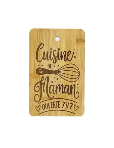 Planche à Découper en Bambou Gravée "Cuisine de Maman" - Plateau de Présentation Naturel 22x14cm