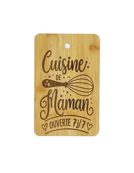 Planche à Découper en Bambou Gravée "Cuisine de Maman" - Plateau de Présentation Naturel 22x14cm