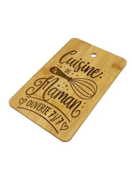 Planche à Découper en Bambou Gravée "Cuisine de Maman" - Plateau de Présentation Naturel 22x14cm