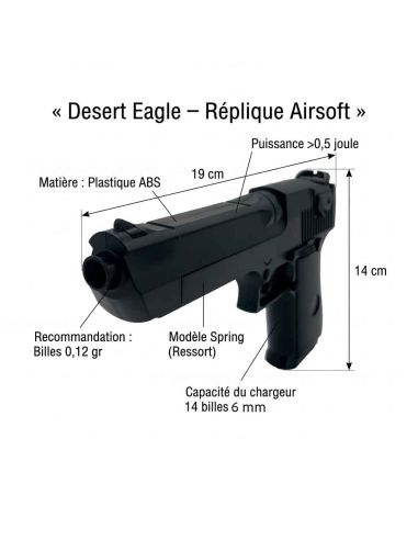 Réplique Airsoft Desert Eagle Spring 0.5J – Pistolet à Ressort Billes 6mm ABS Noir