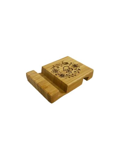 Support Téléphone en Bambou Gravé : Double Emplacement pour Smartphone avec ou sans Coque