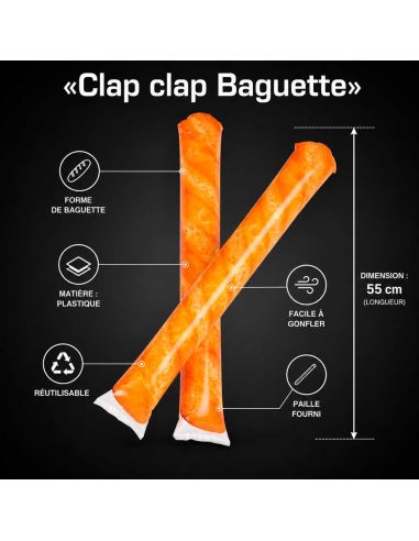 Clap Clap Gonflable Baguette de Pain – Paire de Tap Tap Supporter de 55cm Réutilisables pour Événements Sportifs et Festifs Fran