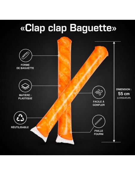 Clap Clap Gonflable Baguette de Pain – Paire de Tap Tap Supporter de 55cm Réutilisables pour Événements Sportifs et Festifs Fran