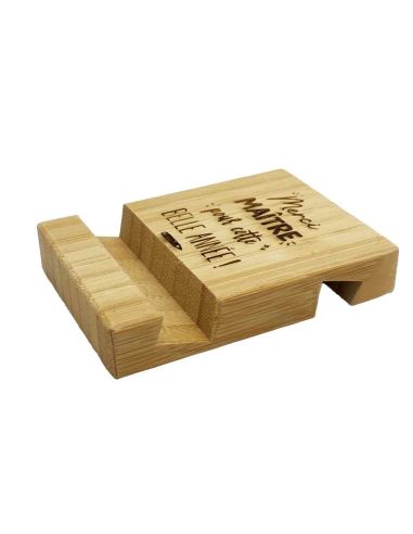 Cadeau Maître et Maîtresse Fin d'Année – Support Téléphone en Bambou Gravé "Merci pour cette belle année"