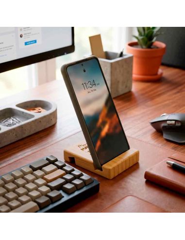 Cadeau Maître et Maîtresse Fin d'Année – Support Téléphone en Bambou Gravé "Merci pour cette belle année"