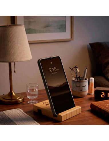 Cadeau Maître et Maîtresse Fin d'Année – Support Téléphone en Bambou Gravé "Merci pour cette belle année"