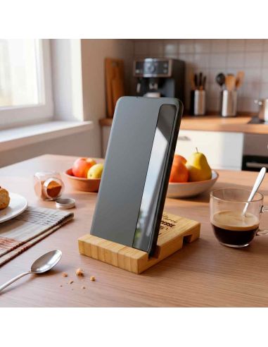 Cadeau Maître et Maîtresse Fin d'Année – Support Téléphone en Bambou Gravé "Merci pour cette belle année"