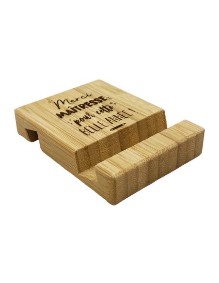 Cadeau Maître et Maîtresse Fin d'Année – Support Téléphone en Bambou Gravé "Merci pour cette belle année"