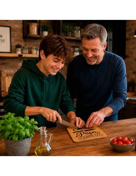 Planche à Découper en Bambou Gravée "Cuisine de Papa" - Cadeau Original Fête des Pères