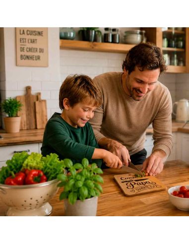 Planche à Découper en Bambou Gravée "Cuisine de Papa" - Cadeau Original Fête des Pères
