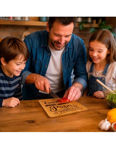 Planche à Découper en Bambou Gravée "Cuisine de Papa" - Cadeau Original Fête des Pères