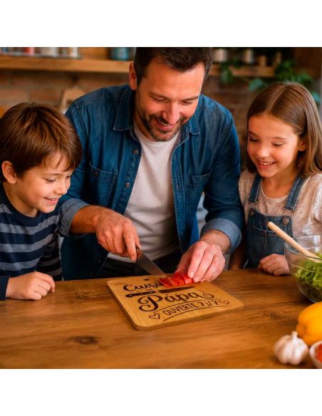 Planche à Découper en Bambou Gravée "Cuisine de Papa" - Cadeau Original Fête des Pères