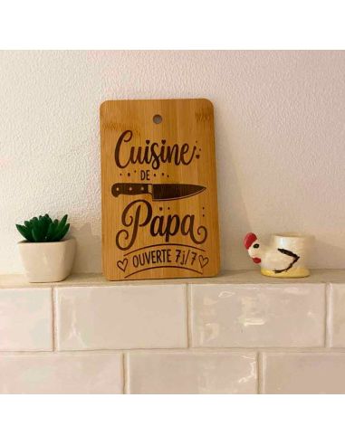 Planche à Découper en Bambou Gravée "Cuisine de Papa" - Cadeau Original Fête des Pères
