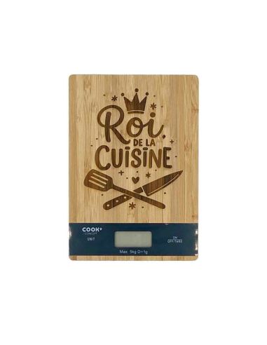 Balance de Cuisine en Bambou Gravée "Roi de la Cuisine" - Électronique 5kg