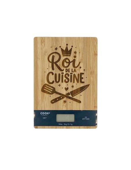 Balance de Cuisine en Bambou Gravée "Roi de la Cuisine" - Électronique 5kg