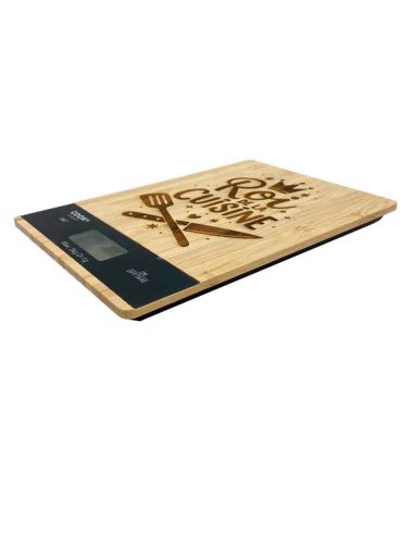 Balance de Cuisine en Bambou Gravée "Roi de la Cuisine" - Électronique 5kg