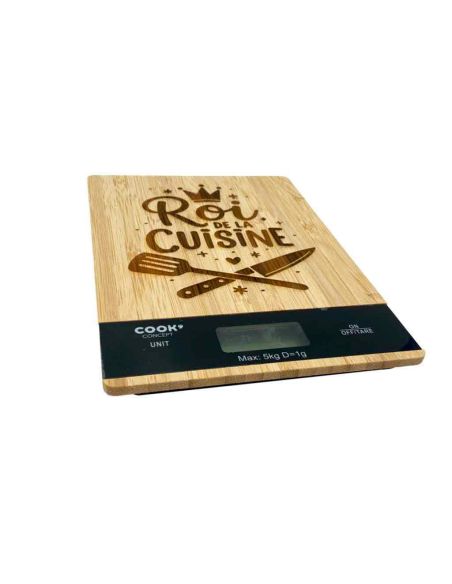 Balance de Cuisine en Bambou Gravée "Roi de la Cuisine" - Électronique 5kg