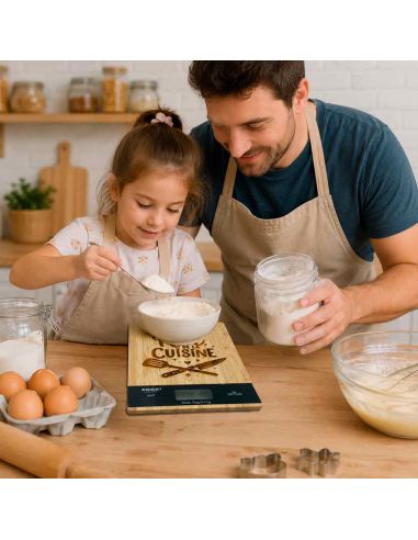 Balance de Cuisine en Bambou Gravée "Roi de la Cuisine" - Électronique 5kg