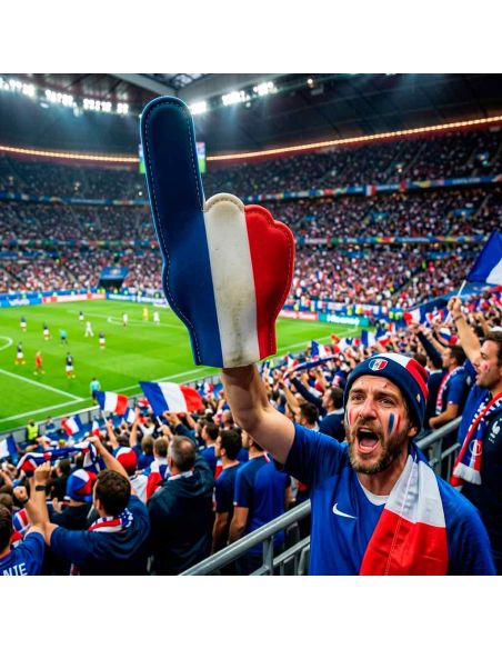 Main de Supporter en Mousse France Bleu Blanc Rouge - Doigt Géant