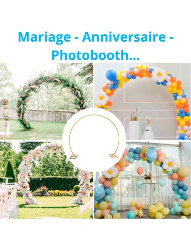 Grande Arche à Ballons Ronde en Métal Doré 210x240 cm - Support Décoration Mariage & Anniversaire