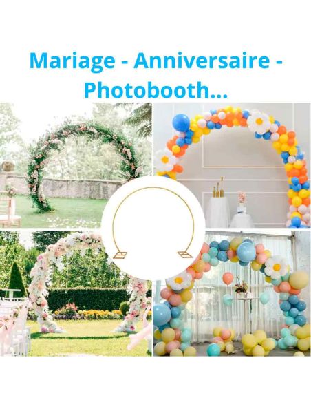 Grande Arche à Ballons Ronde en Métal Doré 210x240 cm - Support Décoration Mariage & Anniversaire