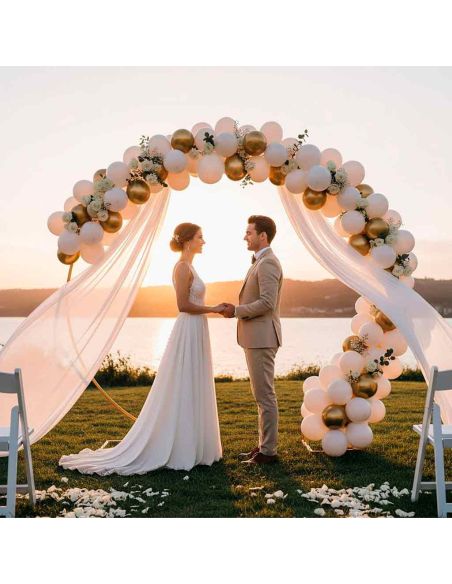 Grande Arche à Ballons Ronde en Métal Doré 210x240 cm - Support Décoration Mariage & Anniversaire